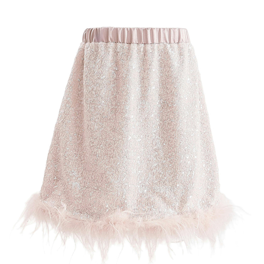 Peach Sequin Feather-Trim Set