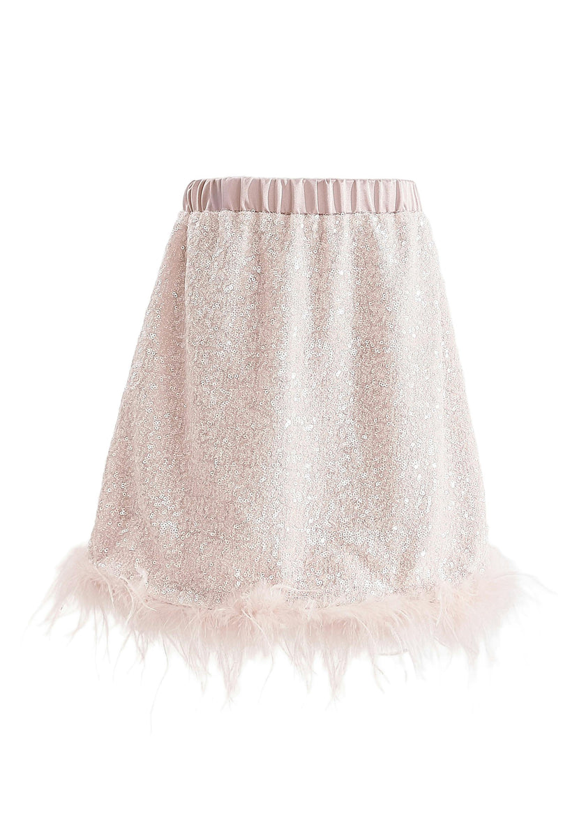 Peach Sequin Feather-Trim Set