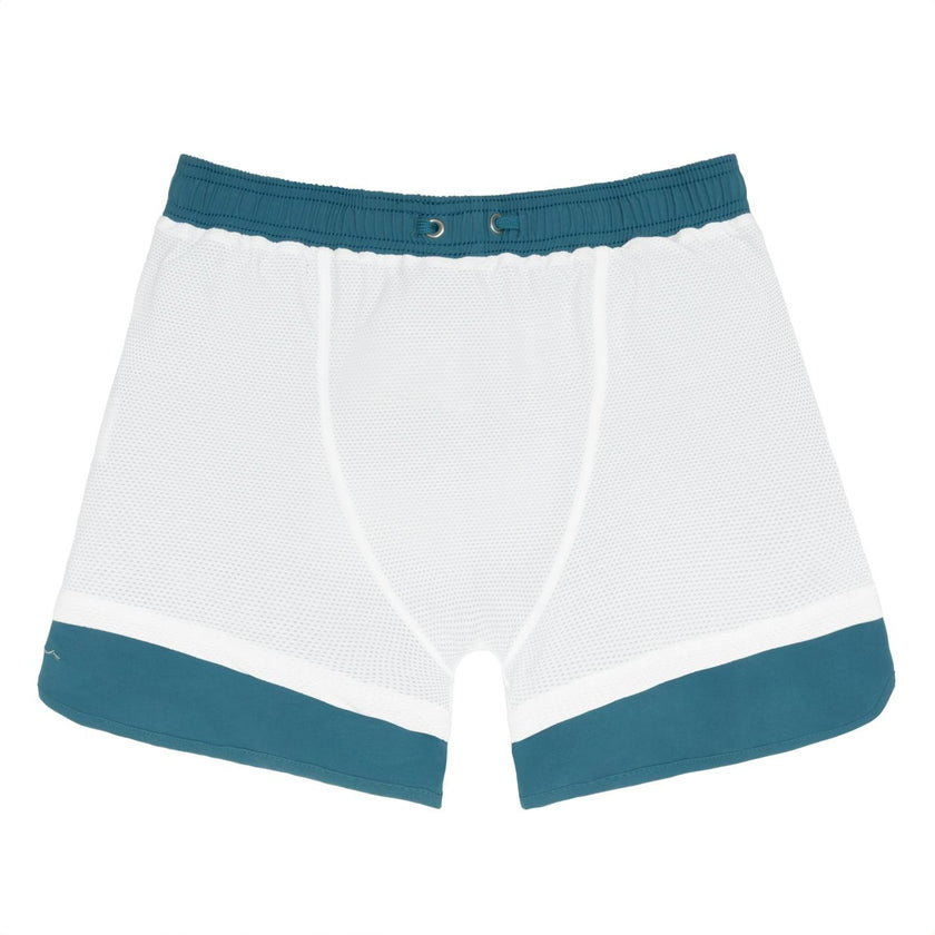 men's teal and dusk blue colorblock boardie