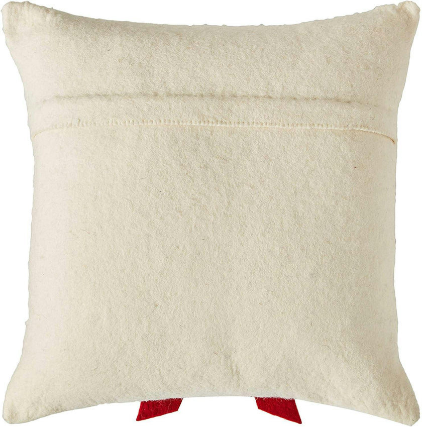 Cream Bow Red- Christmas Pillow Cover Hand Felted Wool - 20" / 14"