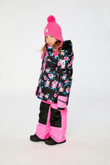 Two Piece Play Snowsuit Black Rose Print With Pink Pants
