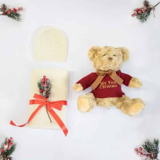 My First Christmas Baby Personalized Cashmere Blanket and Teddy Gift Set