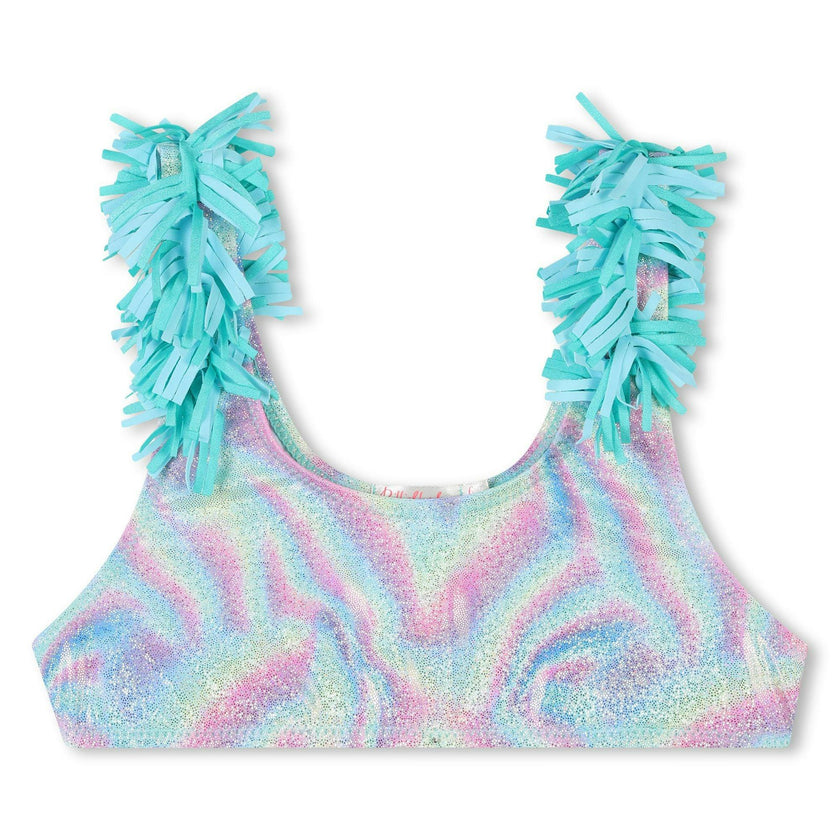 Blue Beach Glass Ruffle Trim Bikini