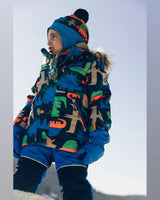 Two Piece Discover Snowsuit Blue Dinosaur Print