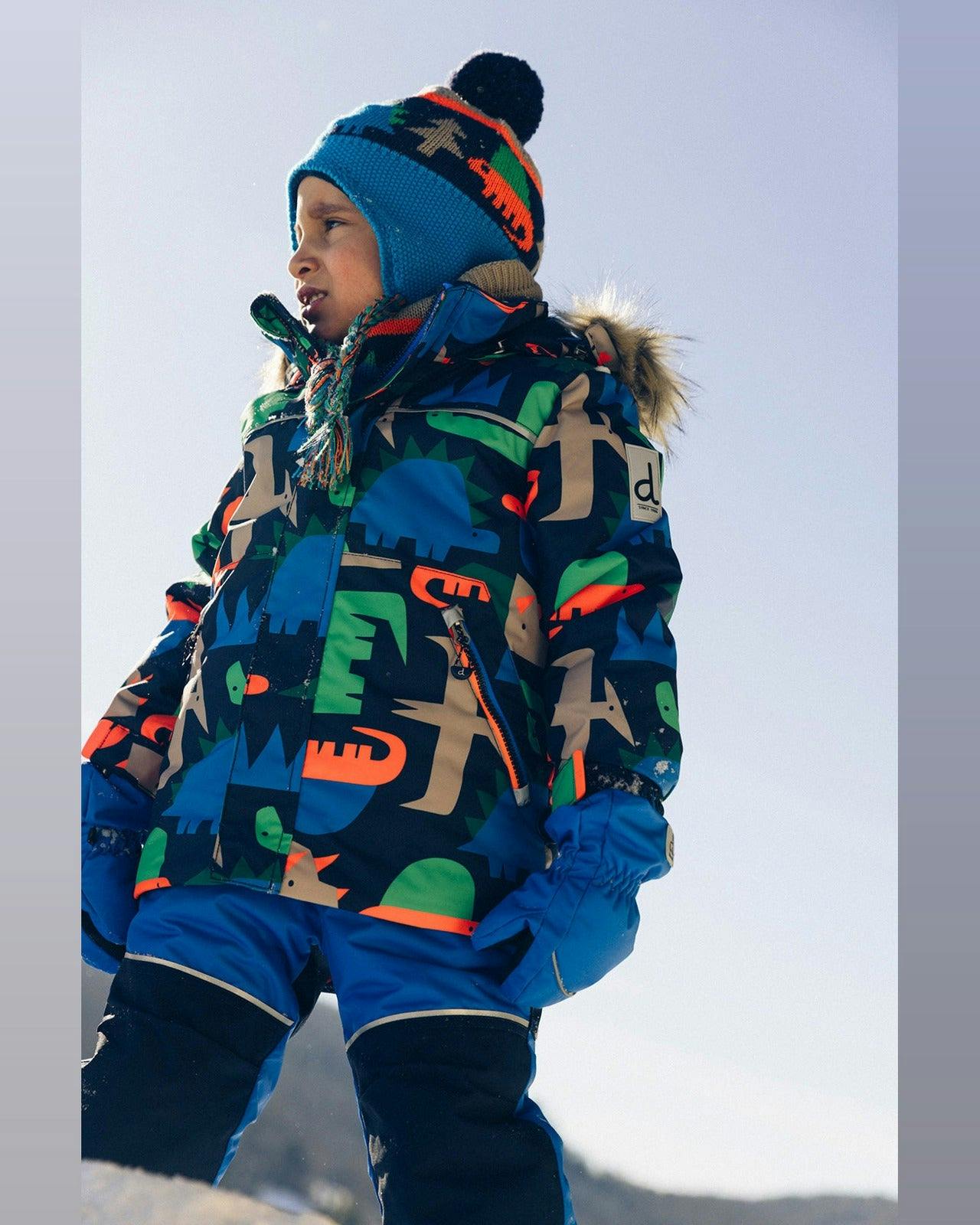Two Piece Discover Snowsuit Blue Dinosaur Print