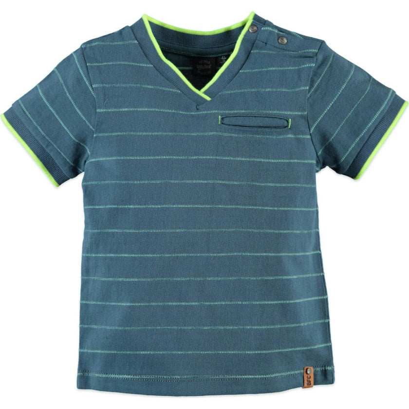 Striped V-Neck Front Pocket T-Shirt