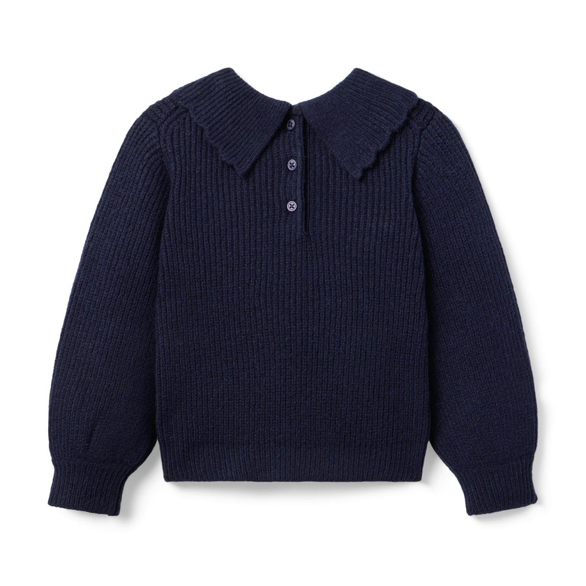 The Bow Collar Ribbed Sweater, navy blue