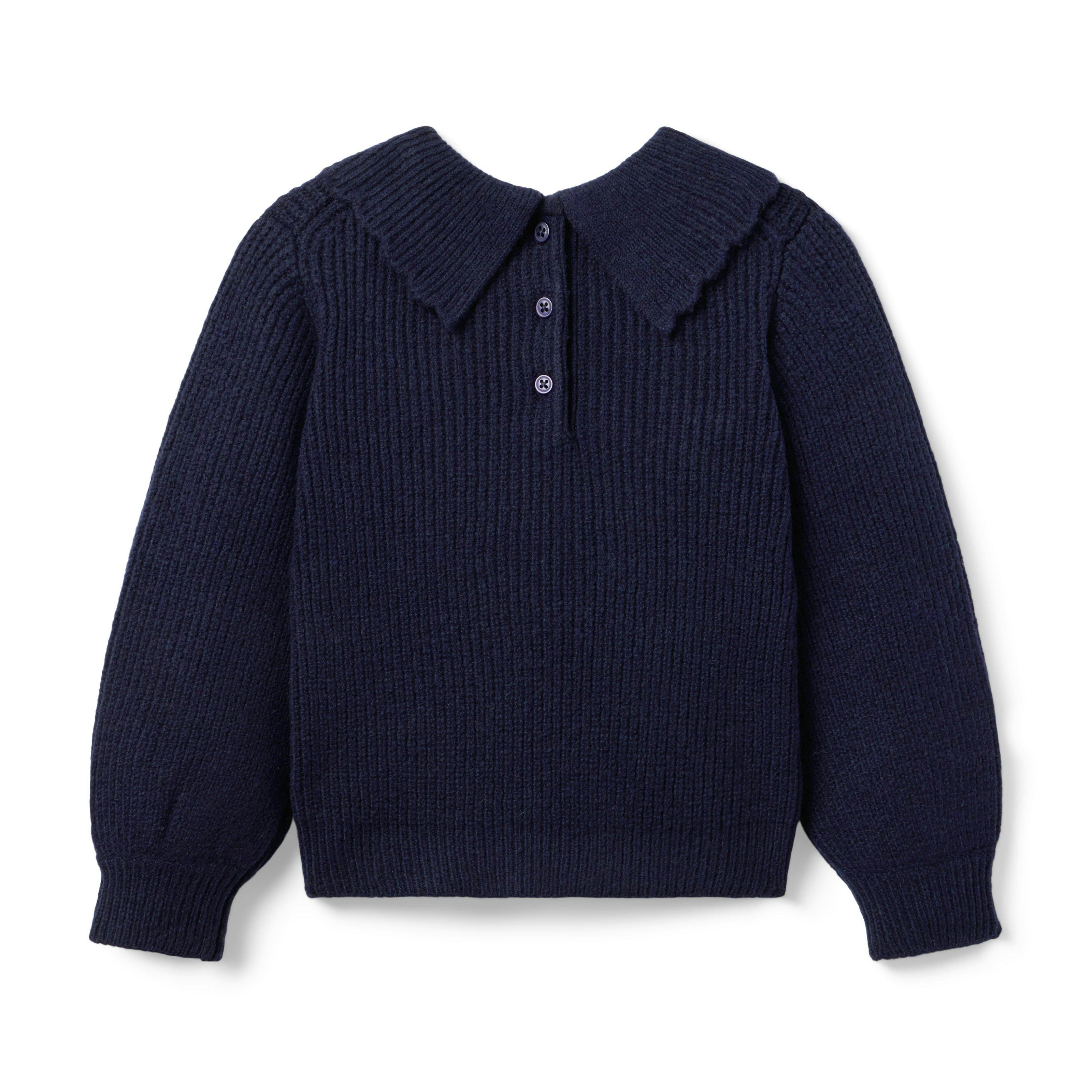 The Bow Collar Ribbed Sweater, navy blue