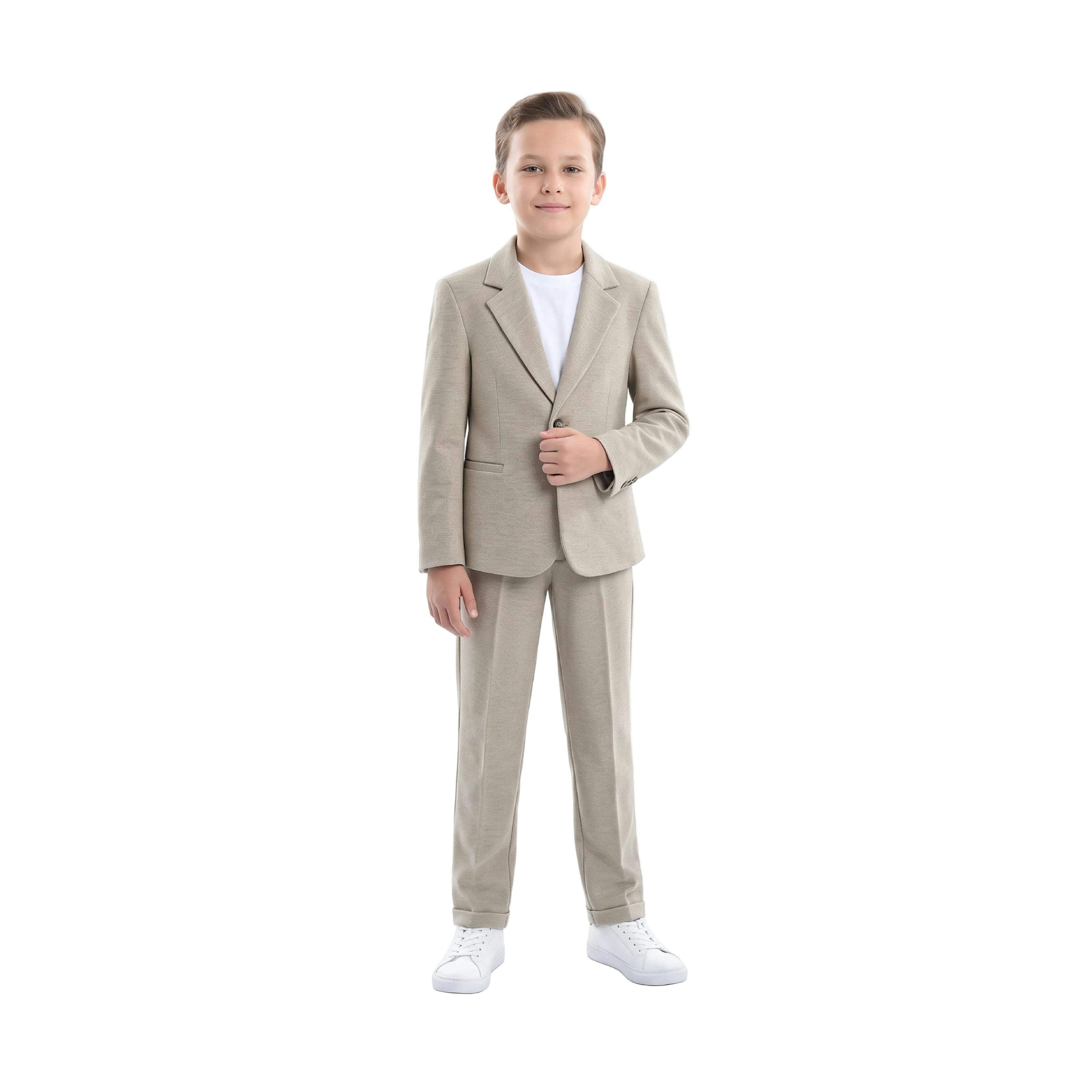 Beige Slim-Fit Suit Set