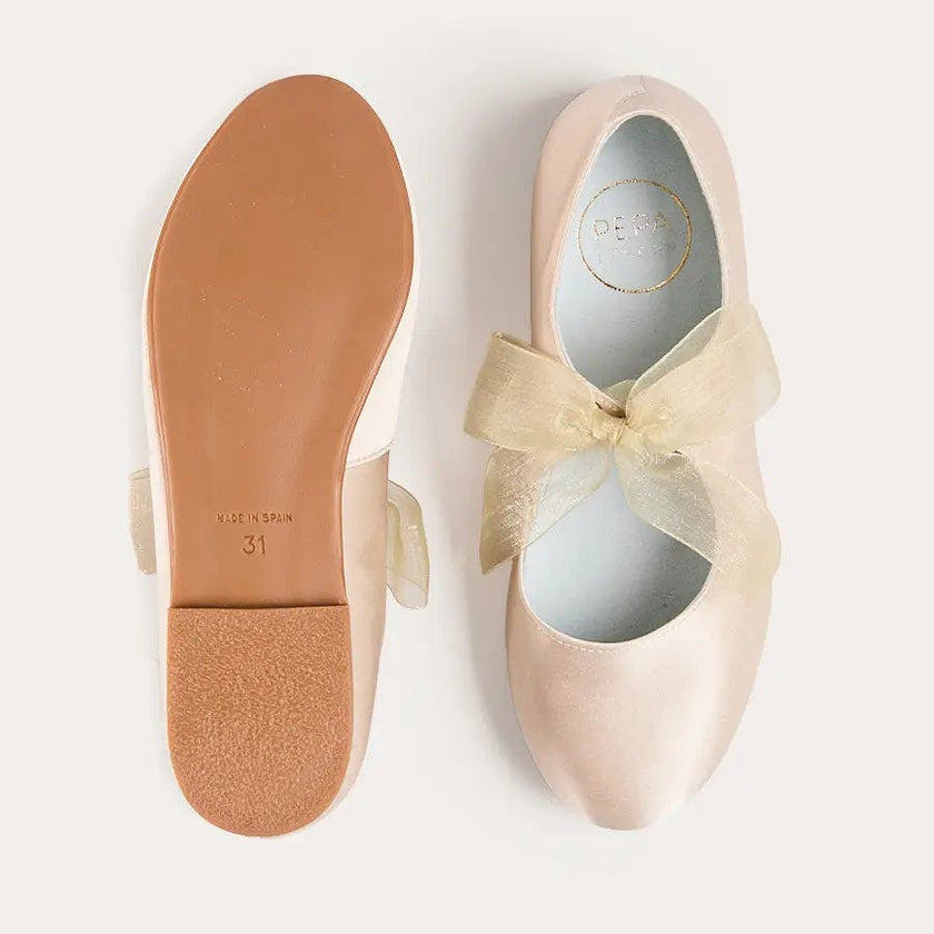 Satin Organza Bow Party Shoes in Champagne (24-37EU)