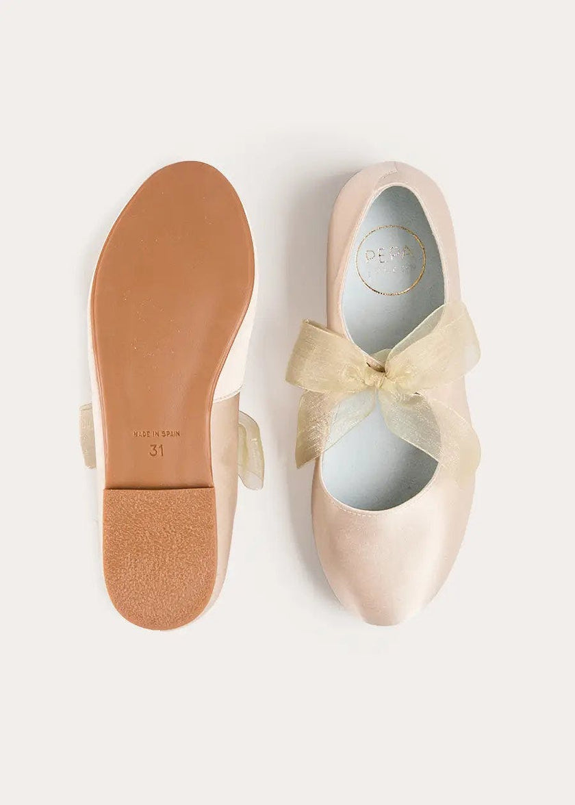 Satin Organza Bow Party Shoes in Champagne (24-37EU)