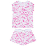 Women's Skydog Toile Pink Jersey Short PJ Set - Organic Stretch Cotton