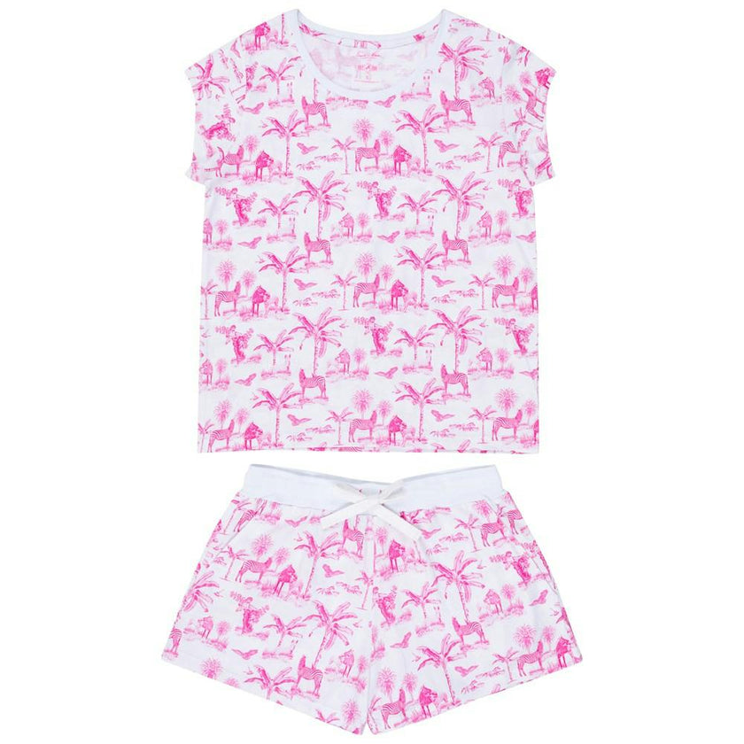 Women's Skydog Toile Pink Jersey Short PJ Set - Organic Stretch Cotton