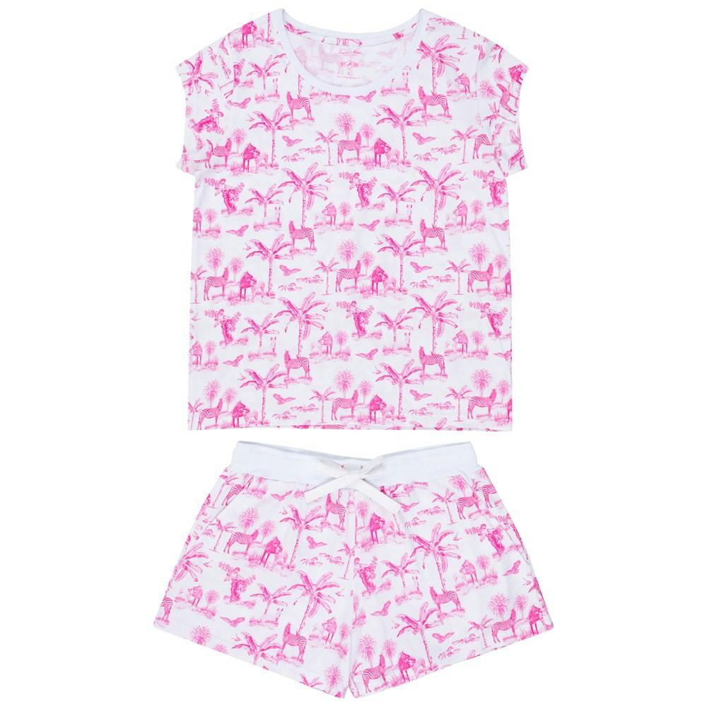 Women's Skydog Toile Pink Jersey Short PJ Set - Organic Stretch Cotton