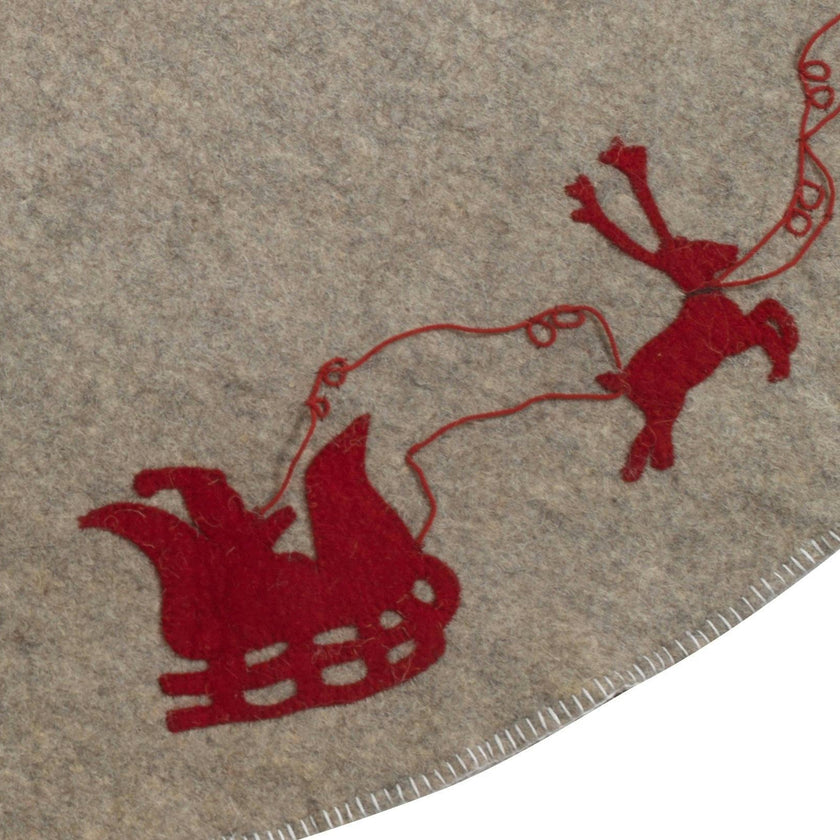 Handmade Reindeer Christmas Tree Skirt- Grey Red Reindeer And Cream Whip Stitch-72" Arcadia Home