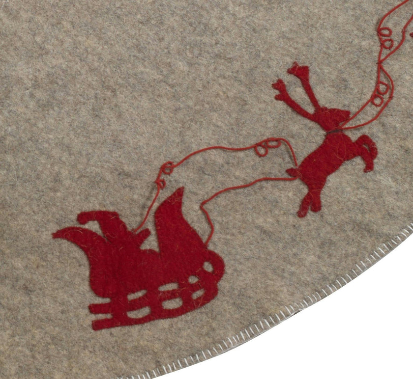 Handmade Reindeer Christmas Tree Skirt- Grey Red Reindeer And Cream Whip Stitch-72"