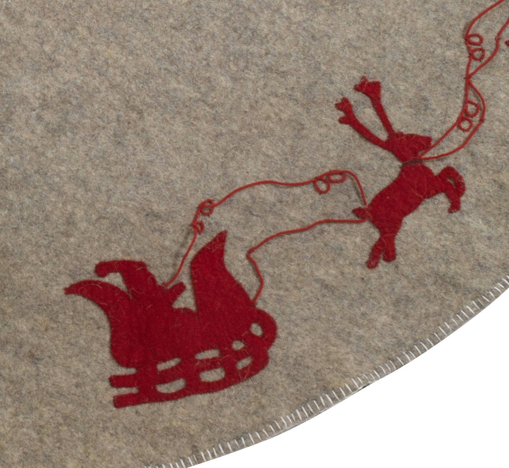Handmade Reindeer Christmas Tree Skirt- Grey Red Reindeer And Cream Whip Stitch-72