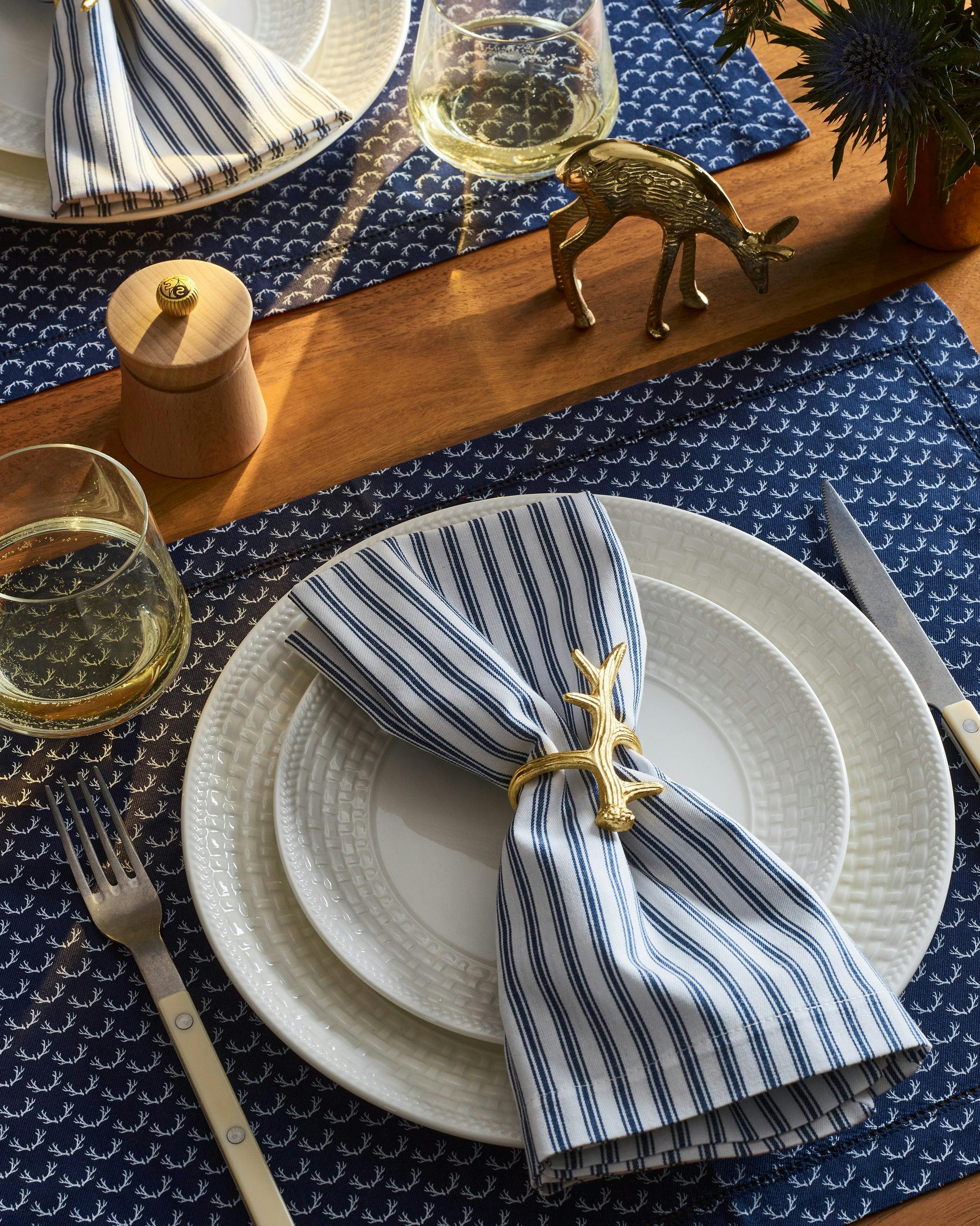 Signature Navy French Ticking Table Linen