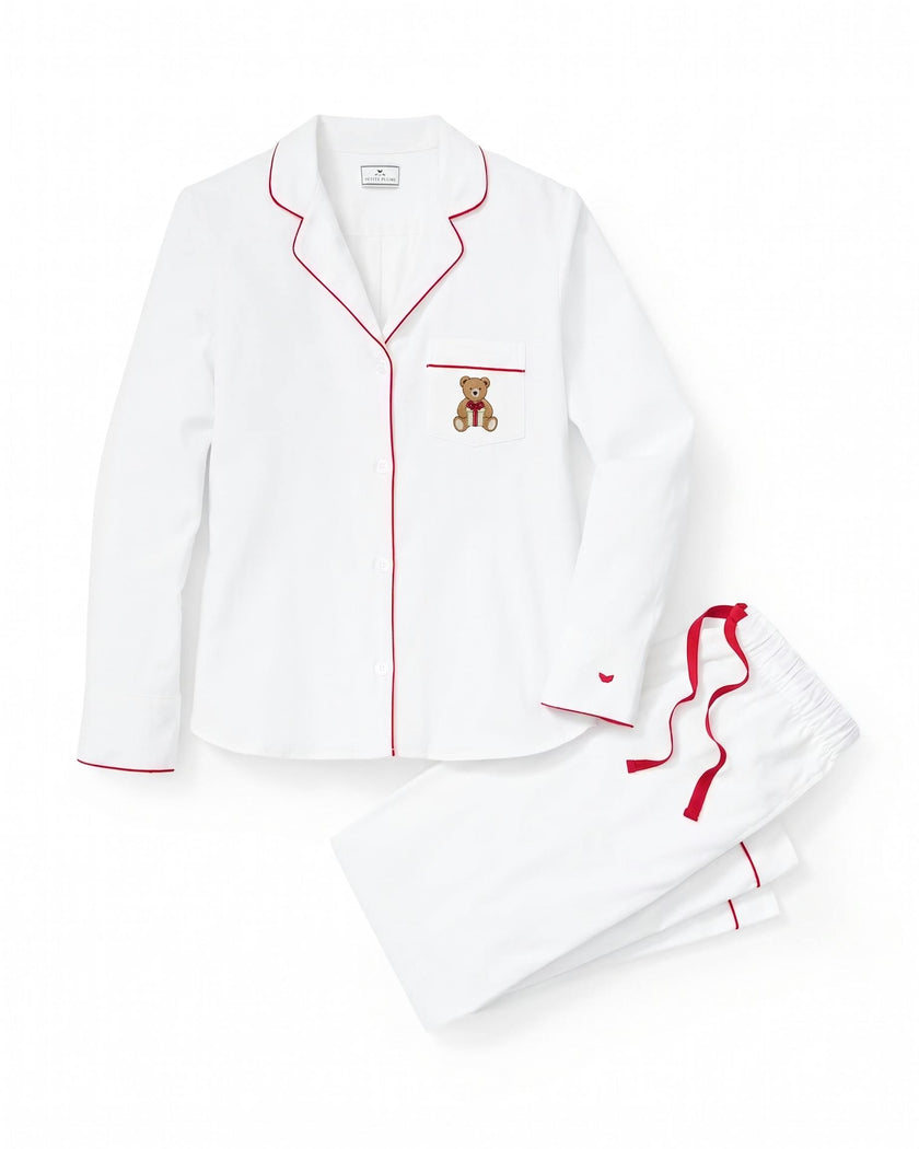 Maisonette x Petite Plume Women's Twill Pajamas, Merry Teddy