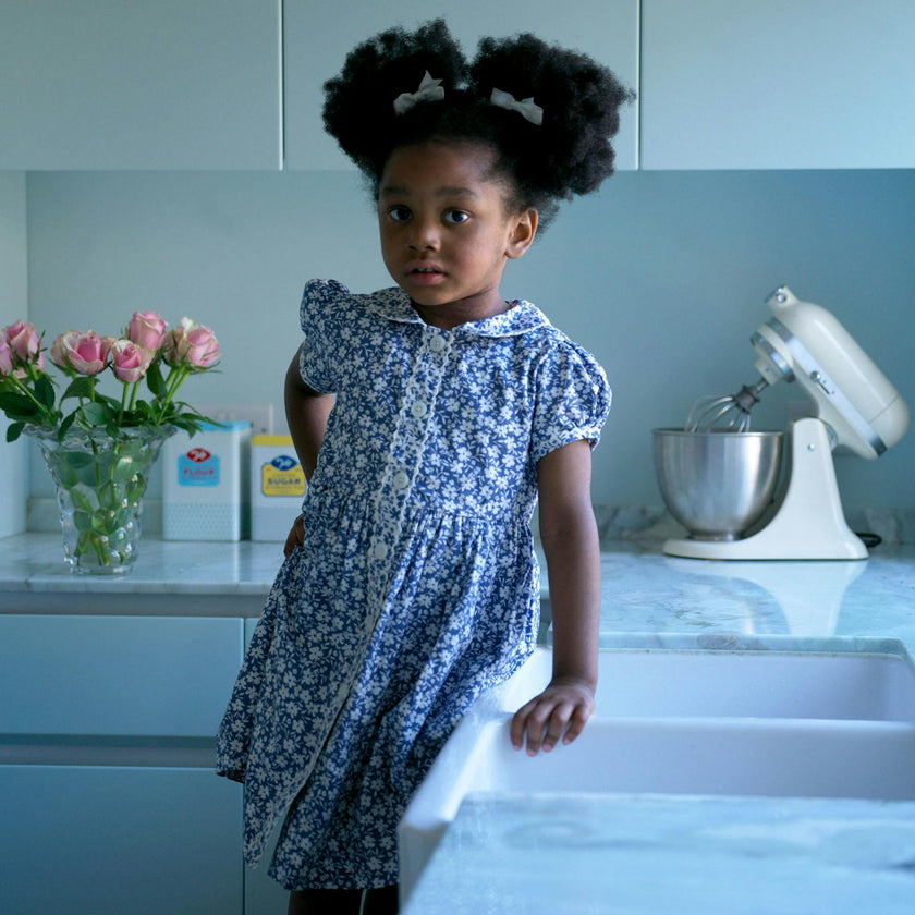 Blue Floral Button-Front Dress