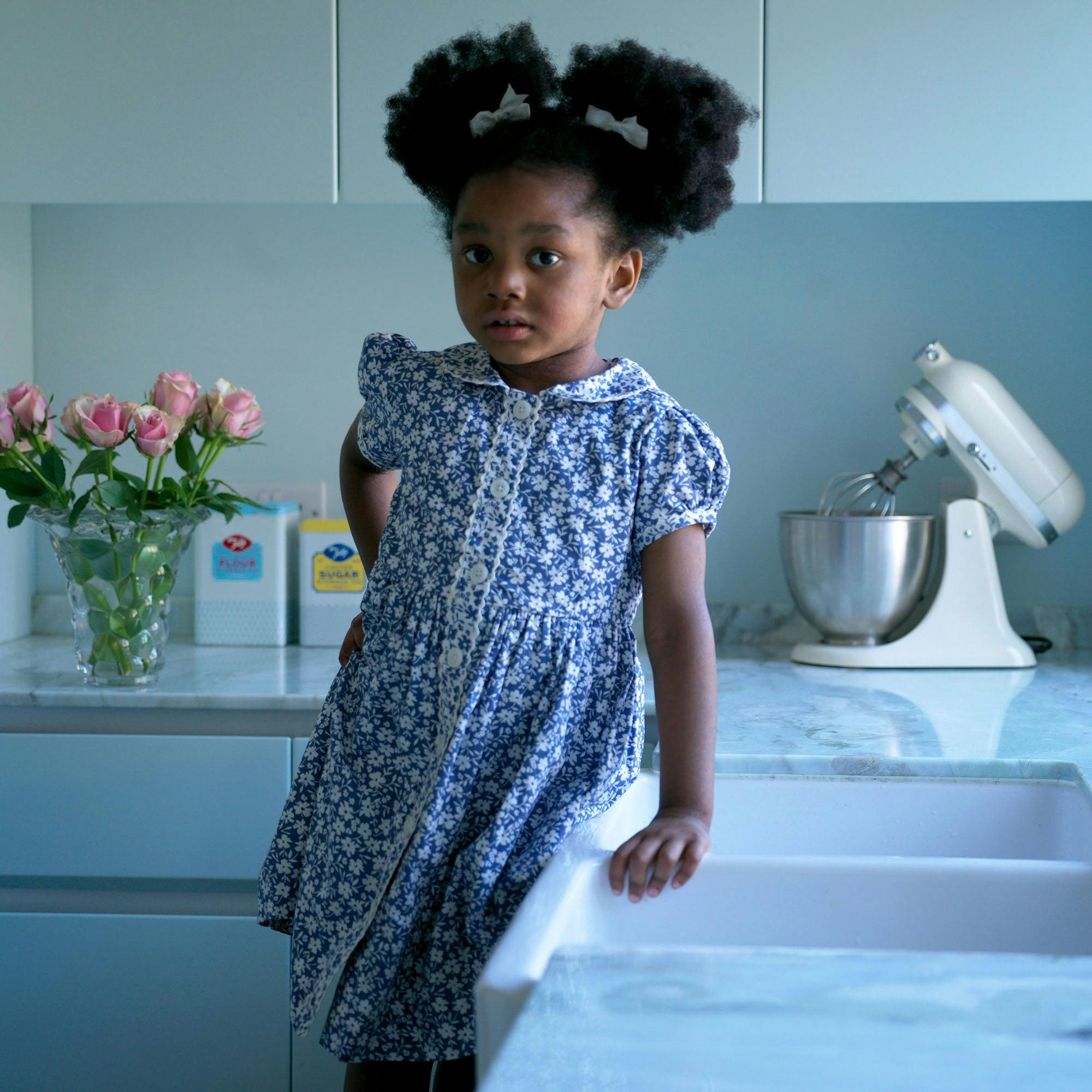 Blue Floral Button-Front Dress