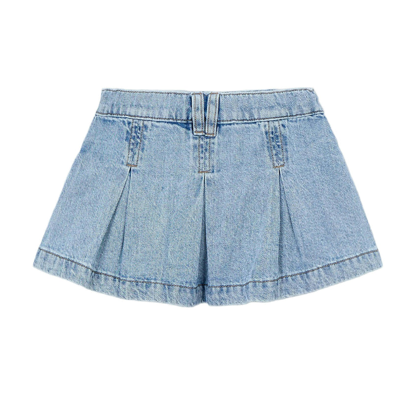 Blue Denim Pleated Skirt