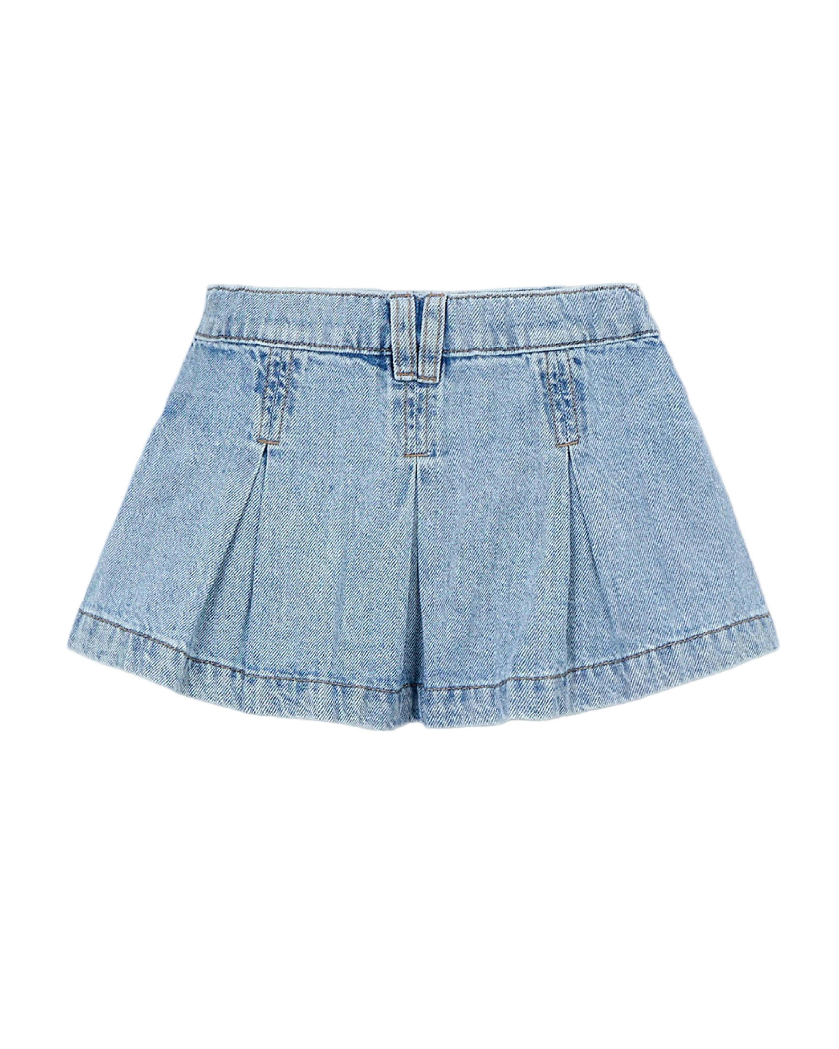 Blue Denim Pleated Skirt