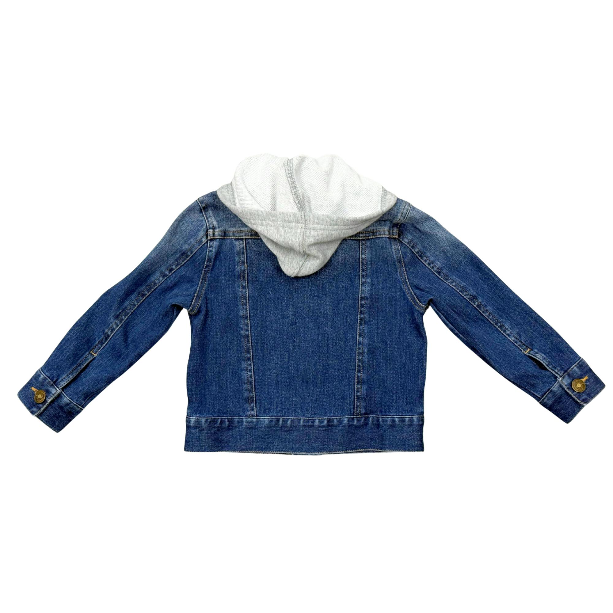 Boys Hooded Denim Jacket in Dark Blue Wash