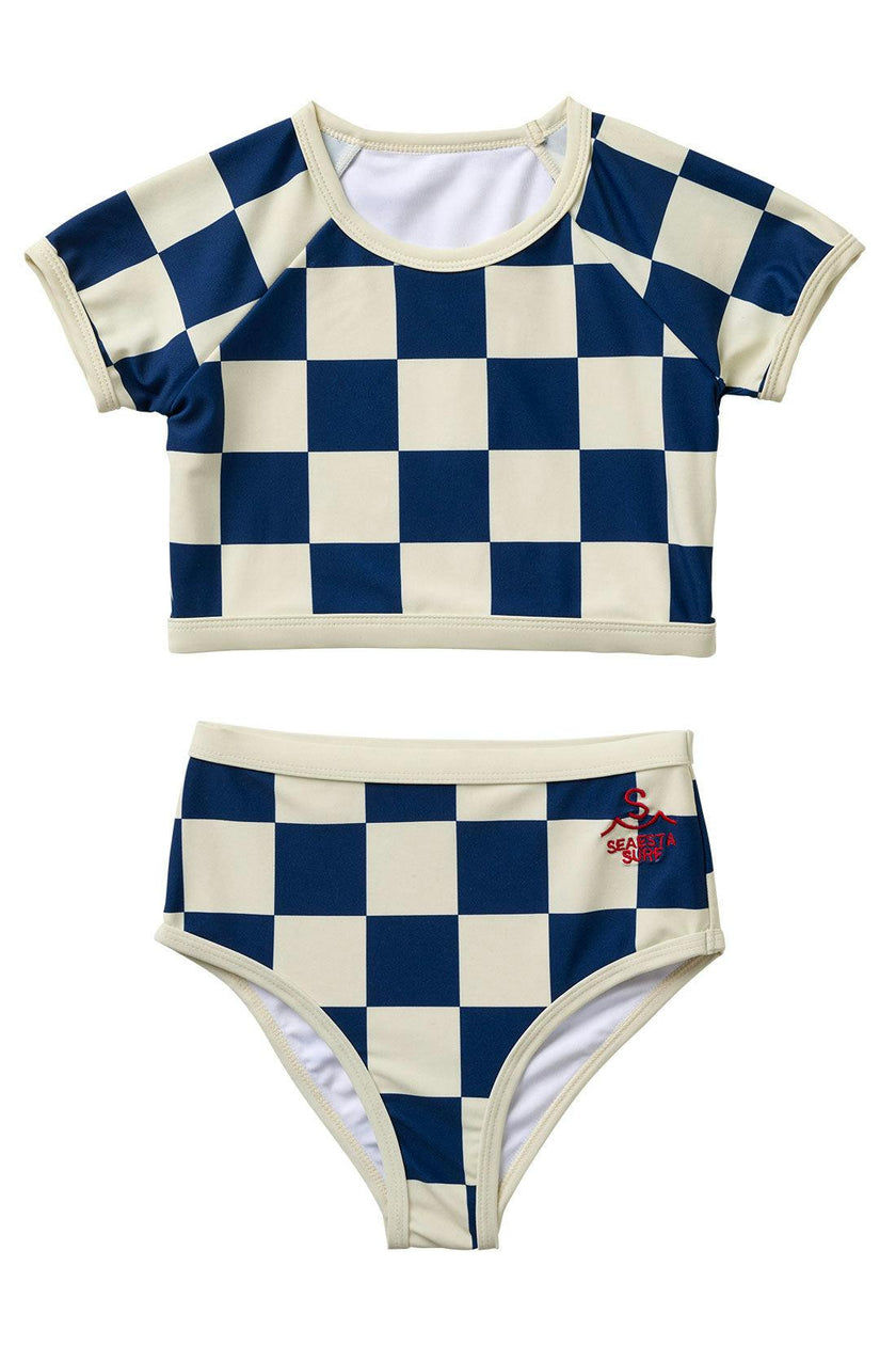 Nautical Checks Two Piece Rashguard Swimsuit / Navy