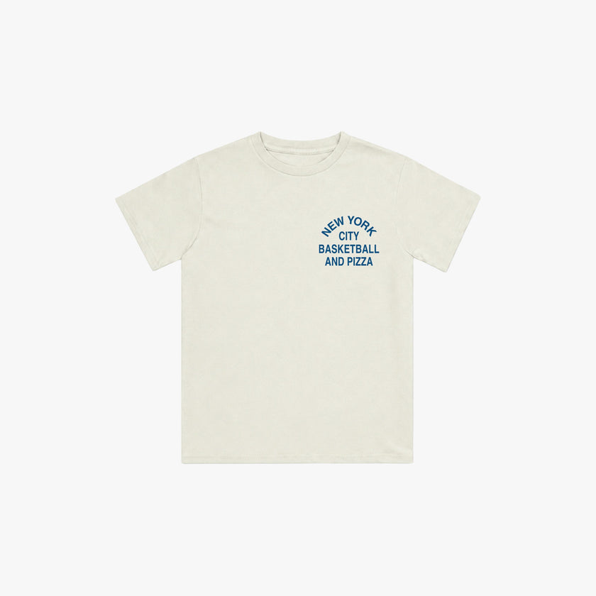 Kids Ecru NYC Basketball & Pizza Tee