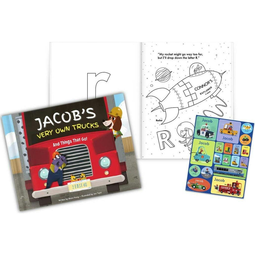 My Very Own Trucks Personalized Book, Coloring Book and Sticker Gift Set