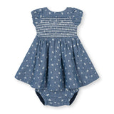 Organic Chambray Smocked Puff Sleeve Dress