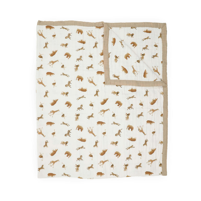 Organic Cotton Muslin Quilted Throw - Animal Crackers