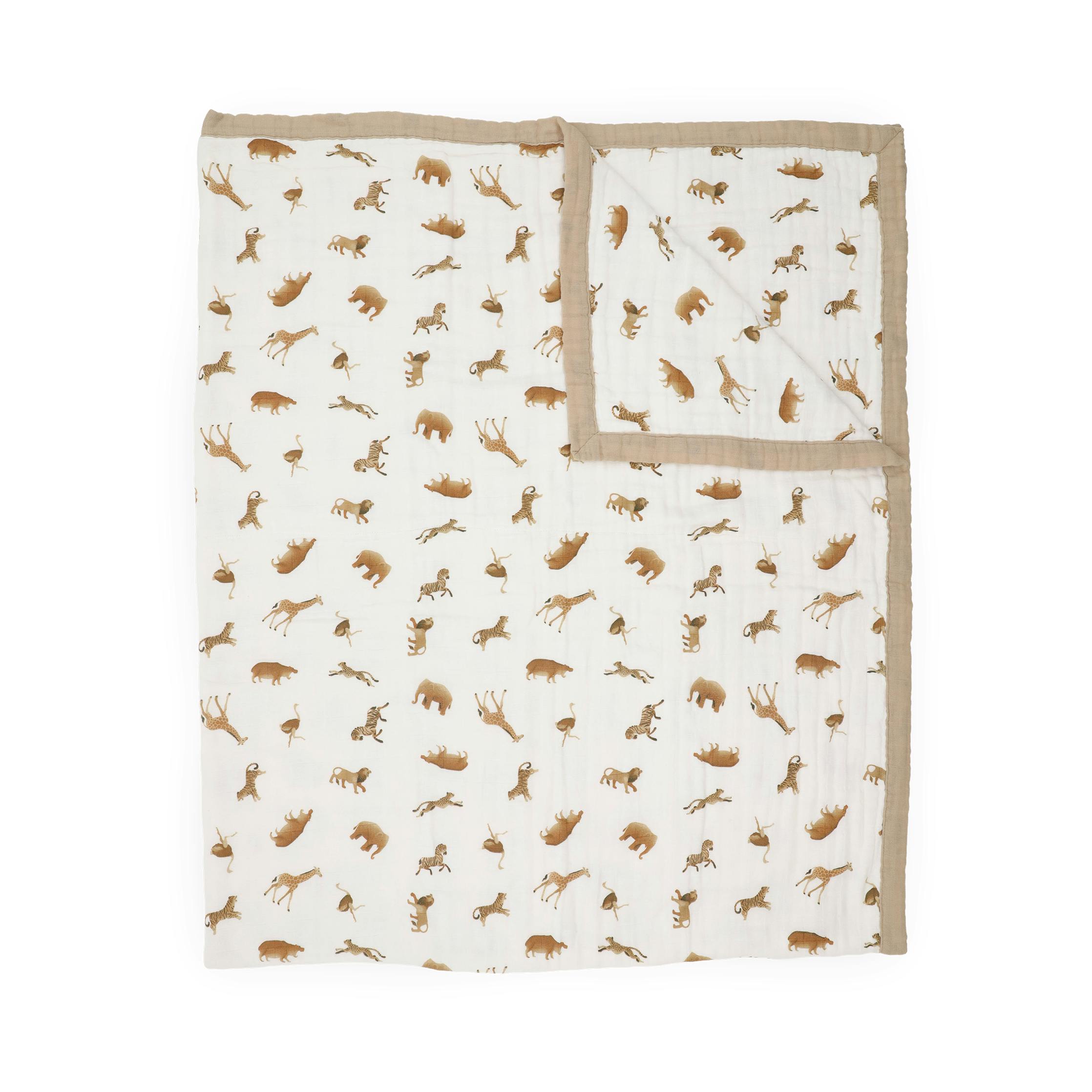 Organic Cotton Muslin Quilted Throw - Animal Crackers