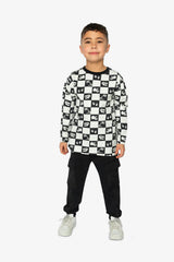 Organic Cotton Long Sleeve T-Shirt Black and White Checker