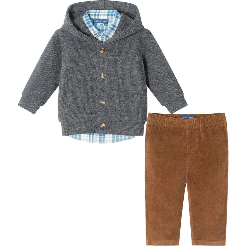 Infant 3-Piece Hooded Cardigan & Cord Set