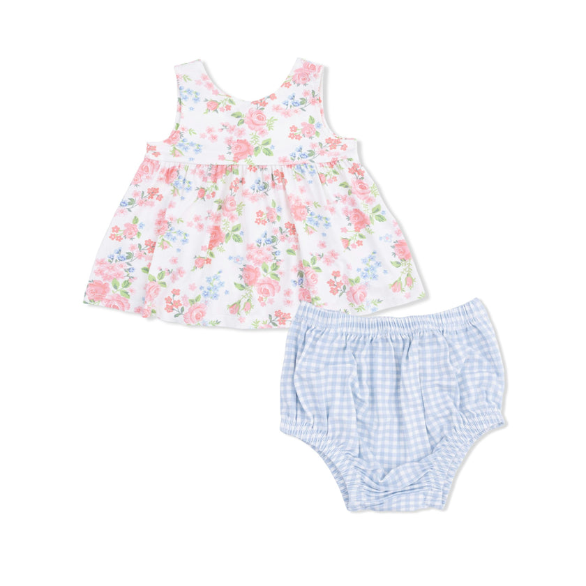 Cute Little Roses - Infant Dress with Bow and Bloomer