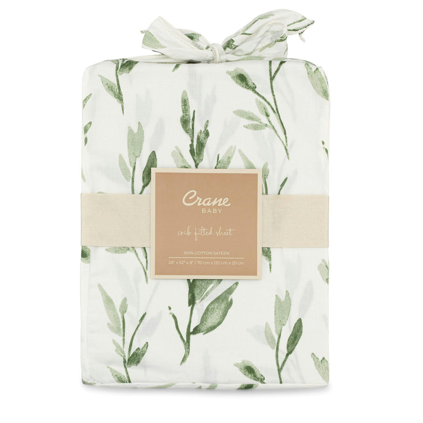 Parker Green Leaf Cotton Fitted Crib Sheet