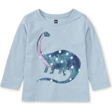 Dotted Dino Graphic Print Crew Neck Long Sleeve T-Shirt, Blue