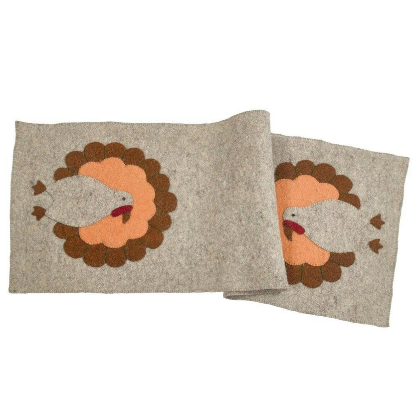 Hand Felted Wool Thanksgiving Turkey Table Runner - 16"x44"