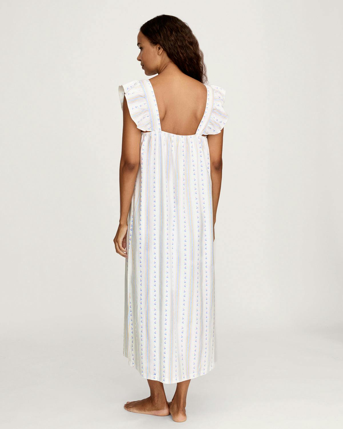 Women's Twill Clara Nightgown in Cottage Stripe