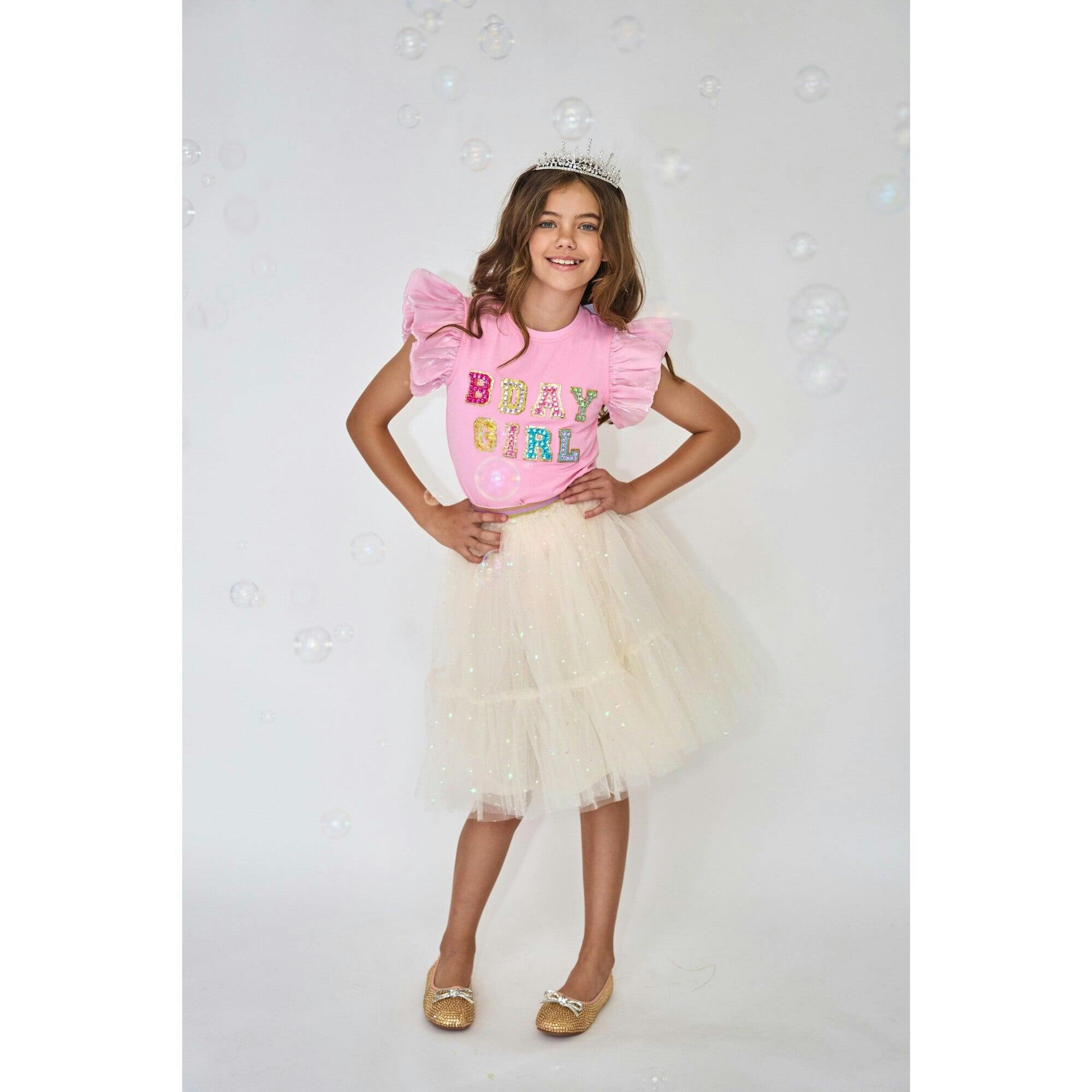 Pink Birthday Girl Gem Ruffle T-Shirt
