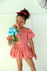 Plaid Bow Bubble Skort Set