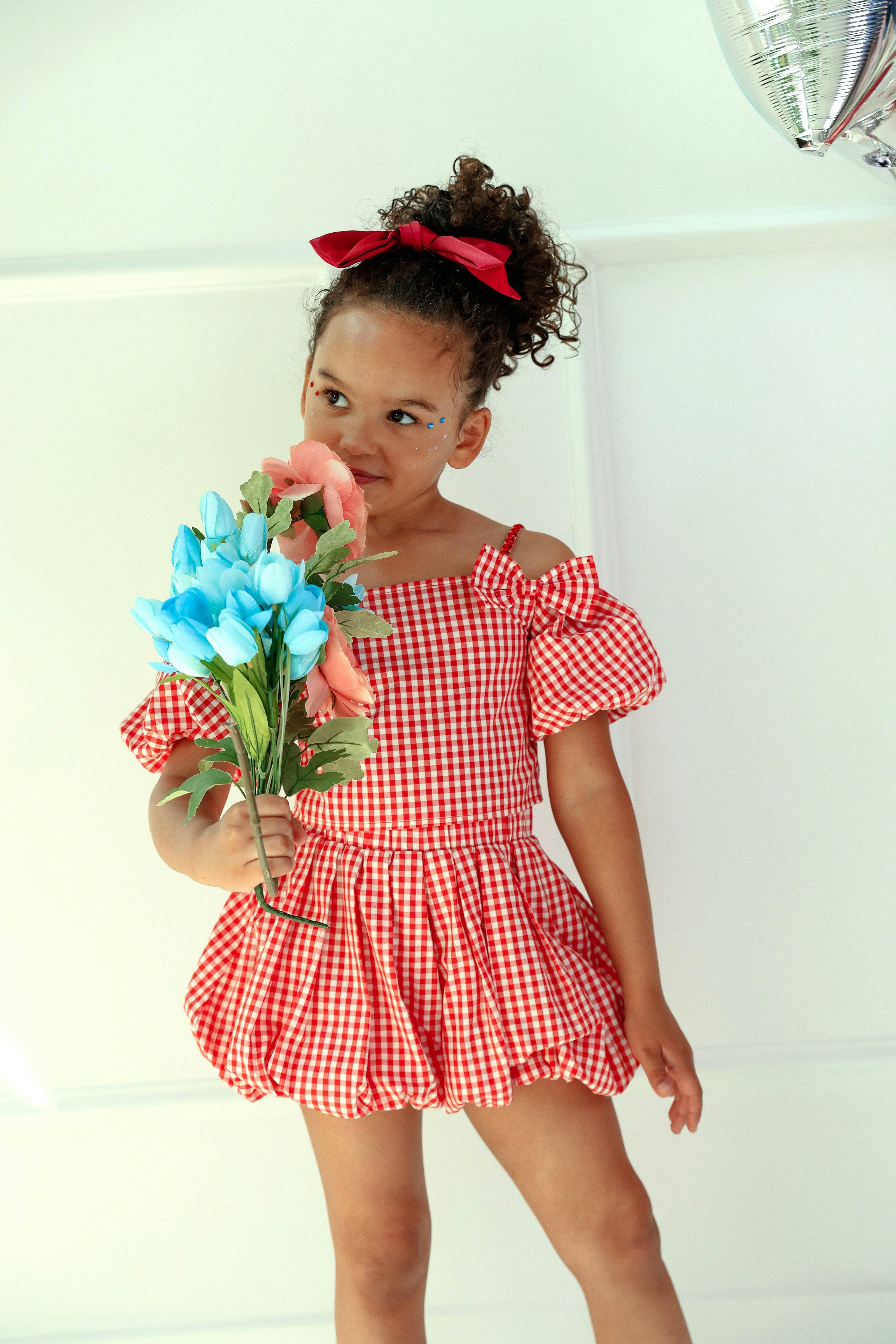Plaid Bow Bubble Skort Set