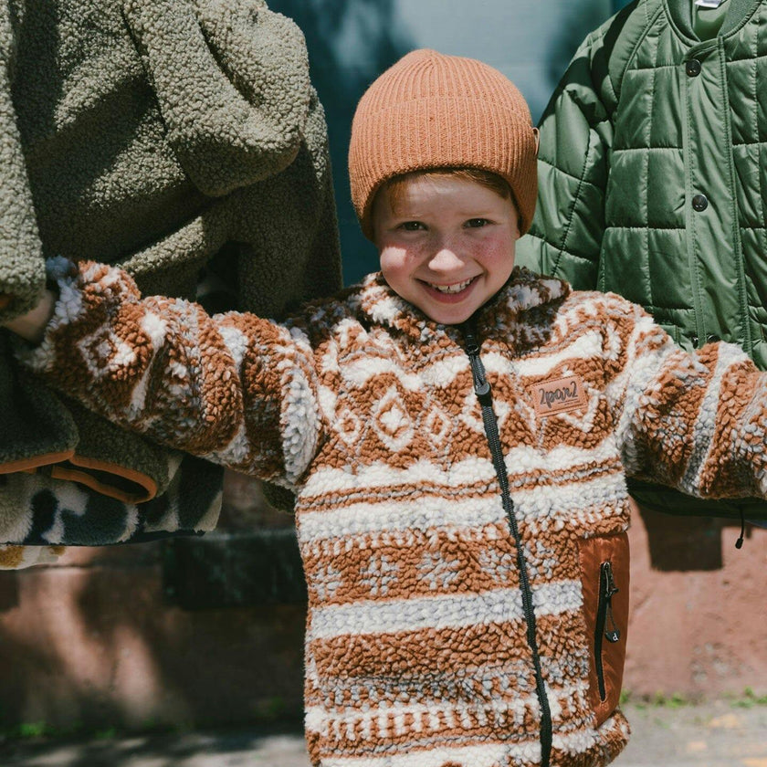 Reversible Mid-Season Sherpa Jacket Brown Aztec Pattern