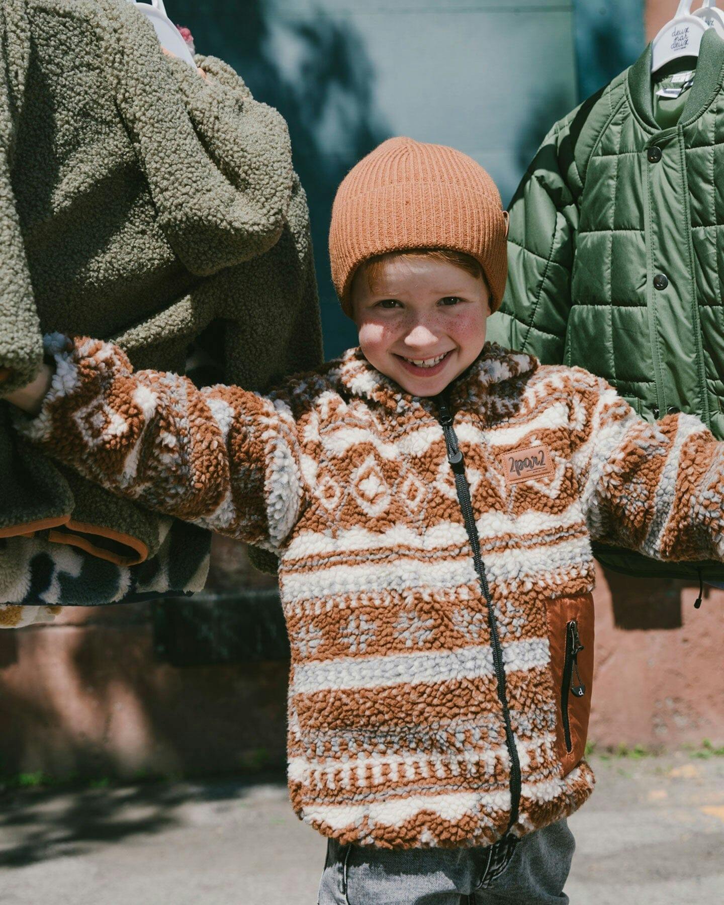 Reversible Mid-Season Sherpa Jacket Brown Aztec Pattern