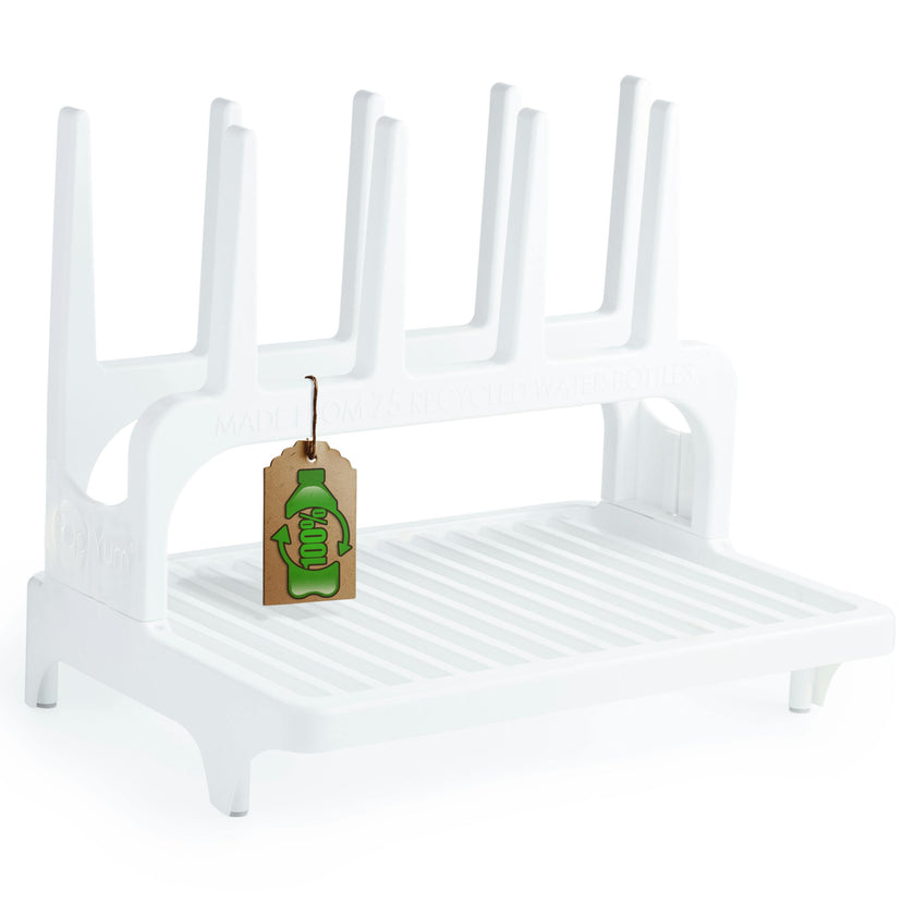 PopYum Glacier White Space Saving Drying Rack from 100% Recycled Bottles, countertop for Baby Bottles, Plastic Bags, Cups, Glass, tumblers, Compact