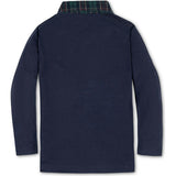 Organic Long Sleeve Polo Shirt with Woven Collar, Blue