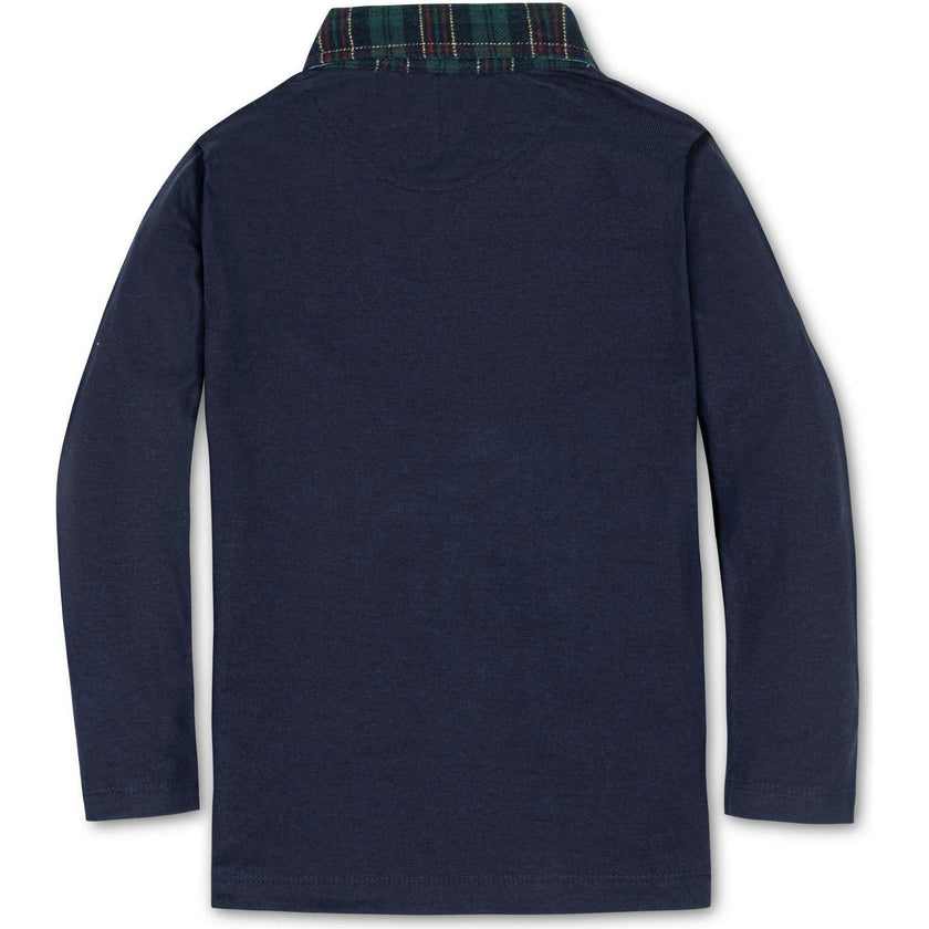 Organic Long Sleeve Polo Shirt with Woven Collar, Blue