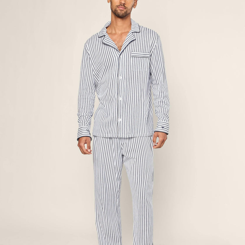 Men's Pima Pajama Set in Navy French Ticking